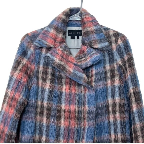 Sachin + Babi Fiction Plaid Wool Coat Women’s Size 4 Asymmetrical Hem Warm - Picture 3 of 12
